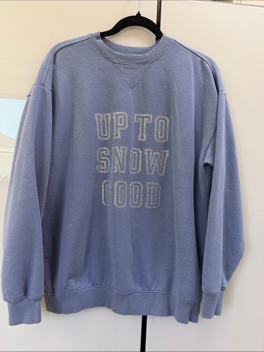 Light Blue Men's Crewneck Sweatshirt with 'UP TO SNOW GOOD'